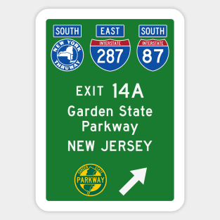 New York Thruway Southbound Exit 14A: Garden State Parkway New Jersey Sticker